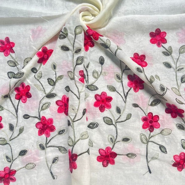 FLORAL EMBROIDERED LAWN HIJABS-CREAM