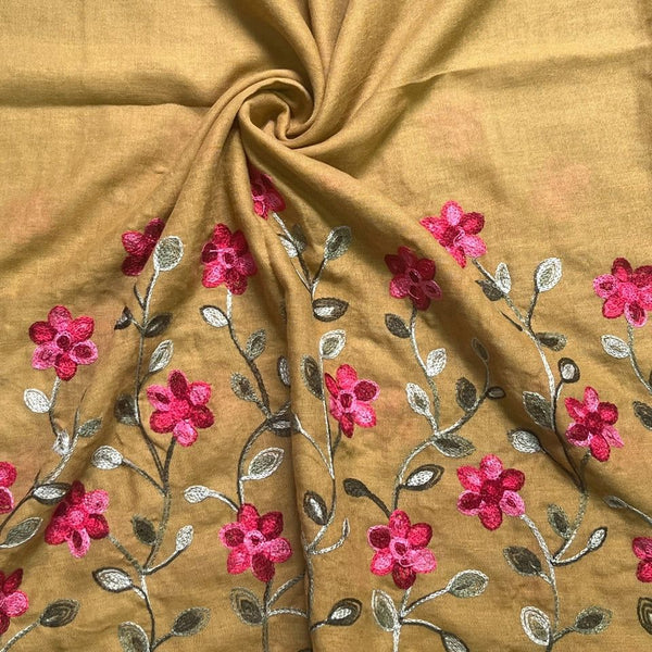 FLORAL EMBROIDERED LAWN HIJABS-CARAMEL