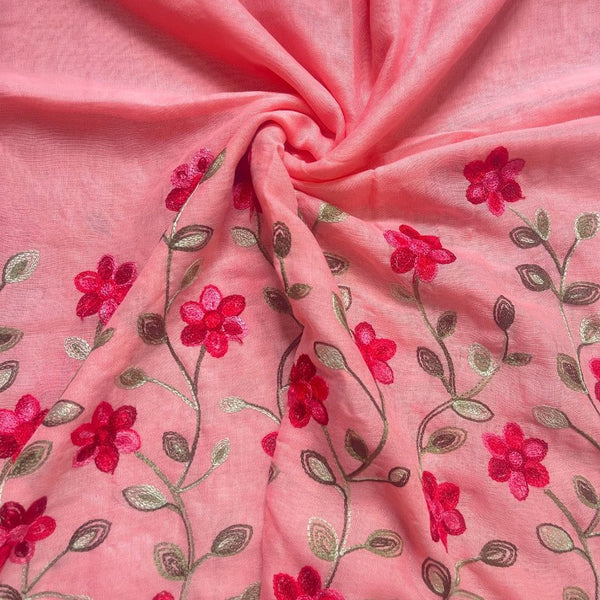 FLORAL EMBROIDERED LAWN HIJAB-PINK